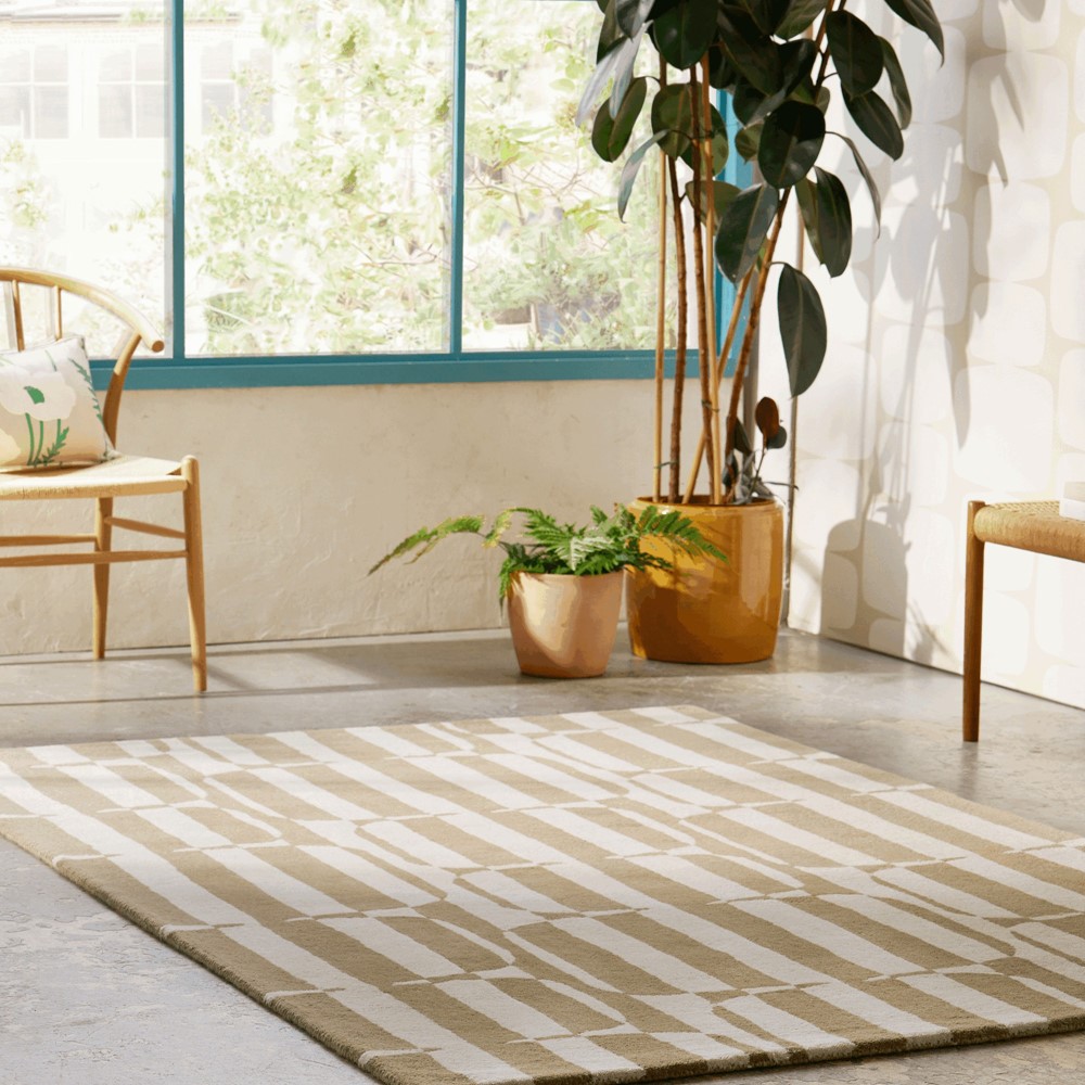 Lohko Stripe Geometric Rugs 123101 by Scion in Pebble Natural